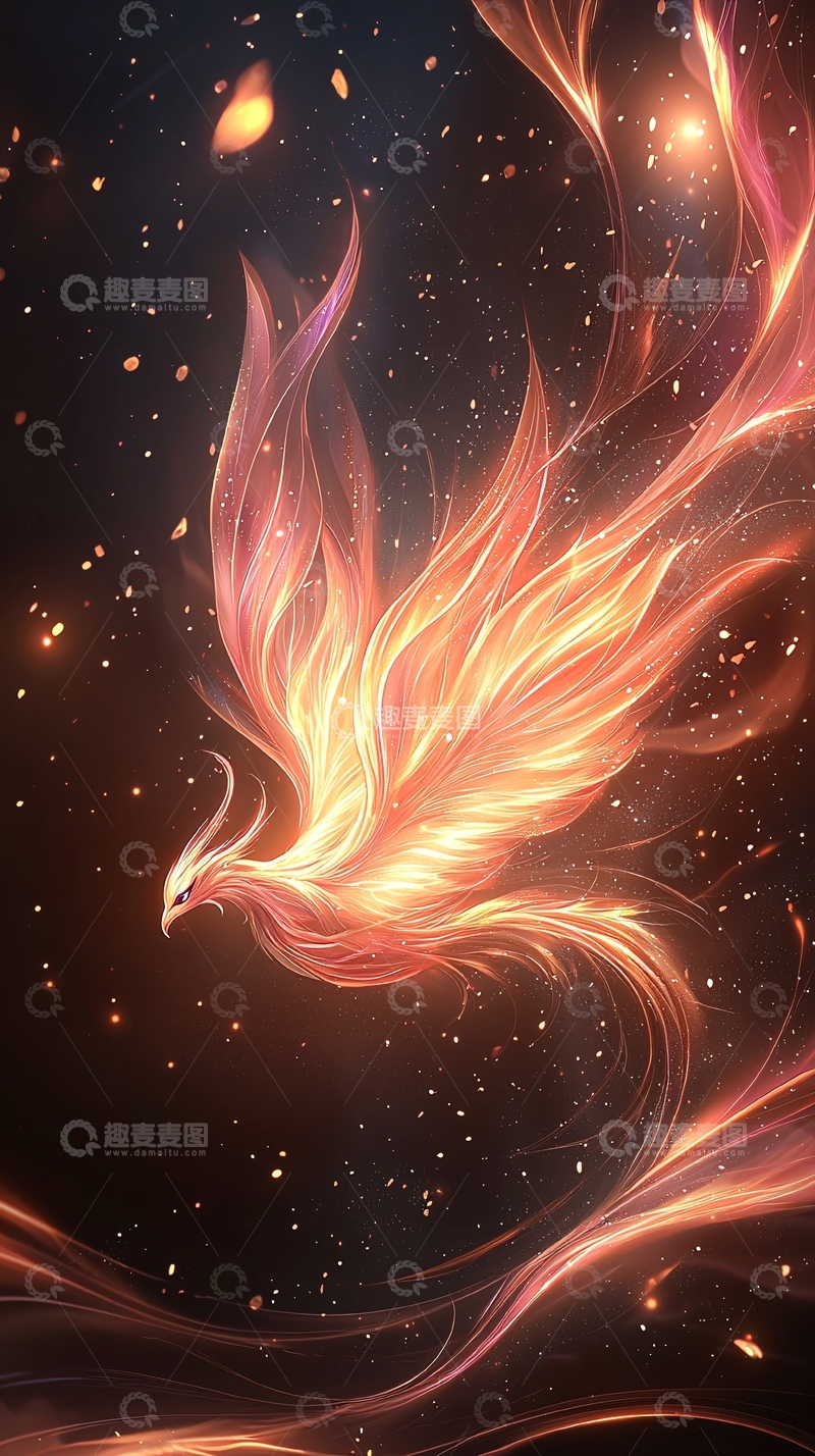 高清大图下载【趣麦麦图】火焰凤凰在星空中飞舞