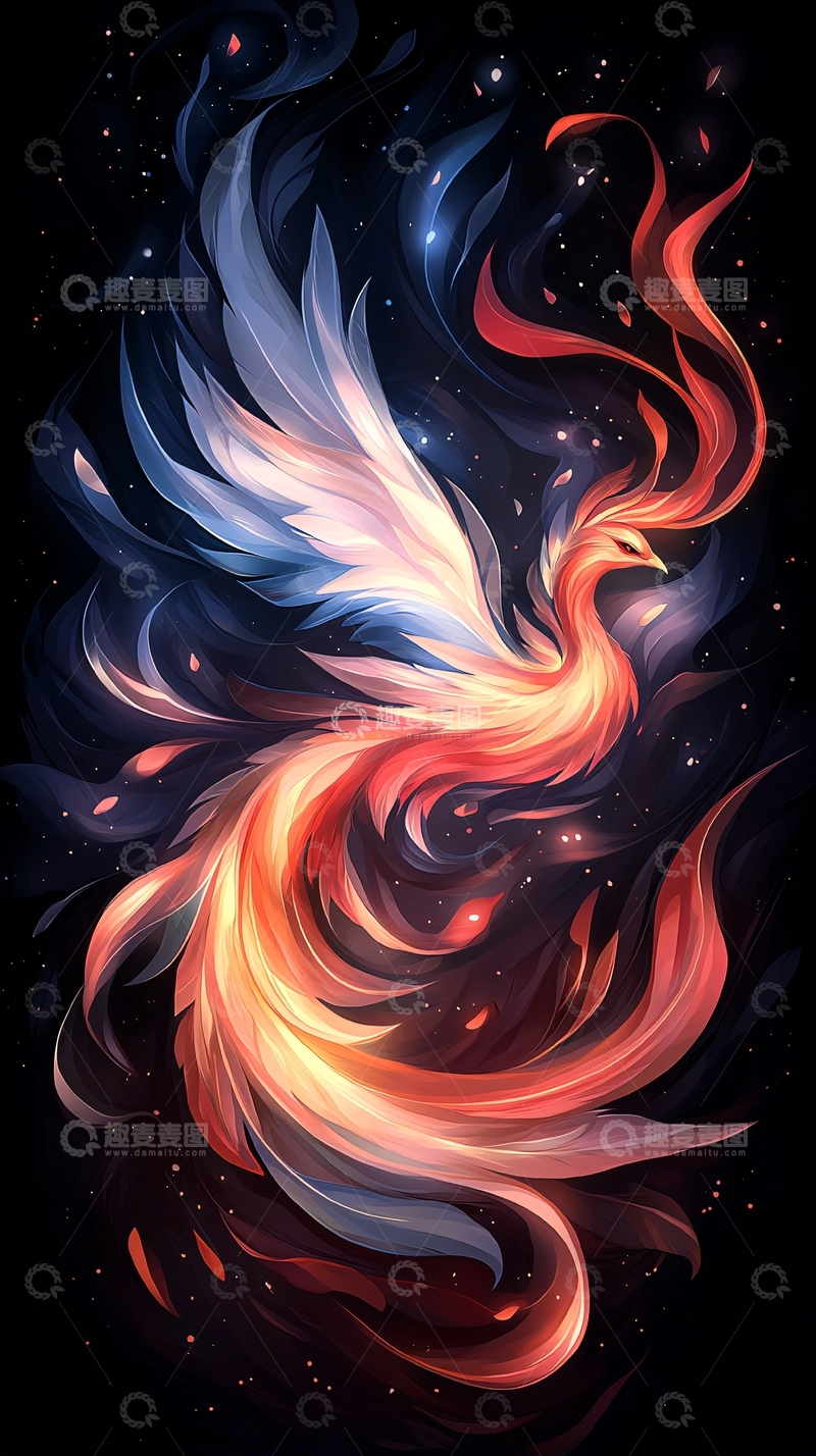 高清大图下载【趣麦麦图】火焰与冰霜交织的凤凰