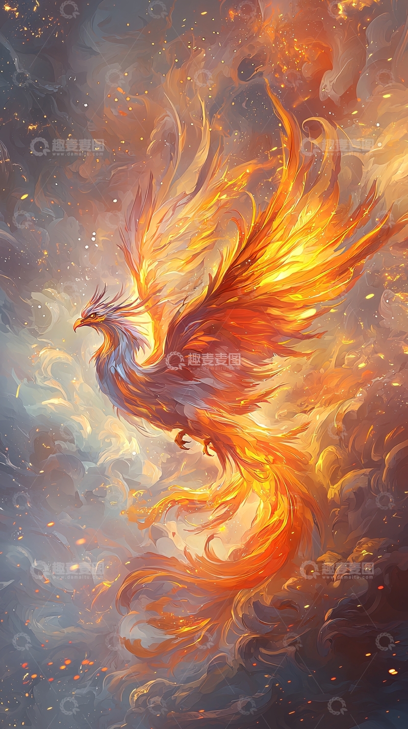 高清大图下载【趣麦麦图】火凤凰翱翔云间