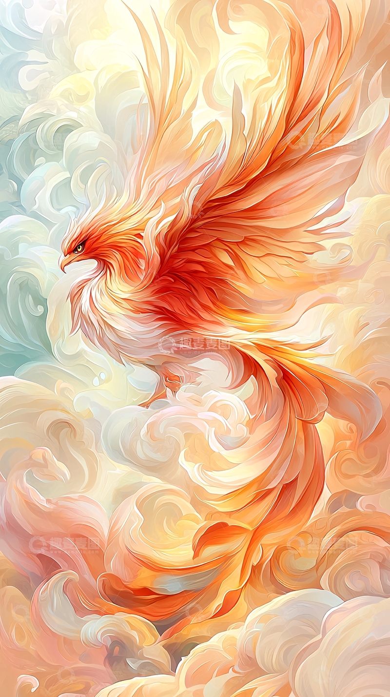 高清大图下载【趣麦麦图】火焰般的凤凰在云端飞舞