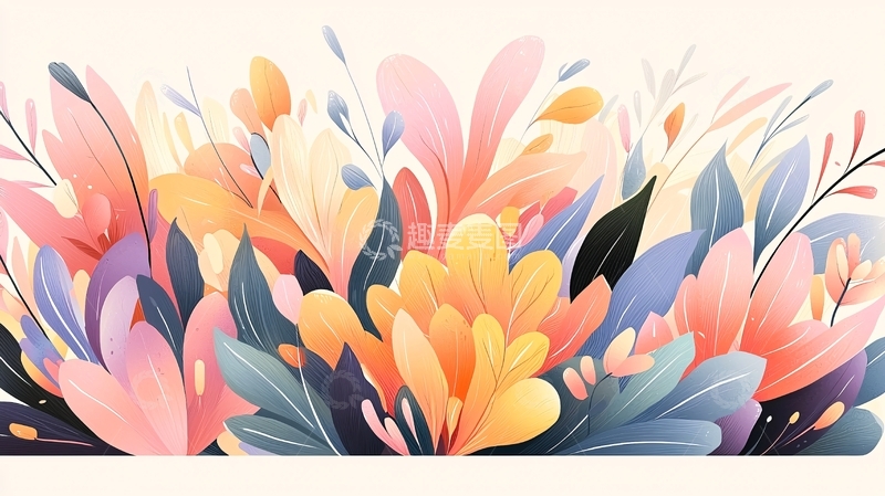 高清大图下载【趣麦麦图】多彩抽象花卉插画