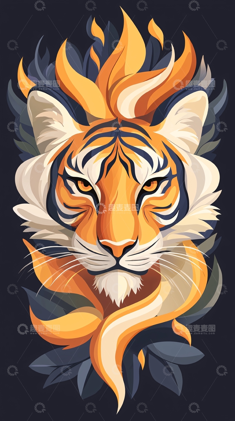 高清大图下载【趣麦麦图】火焰围绕的老虎头