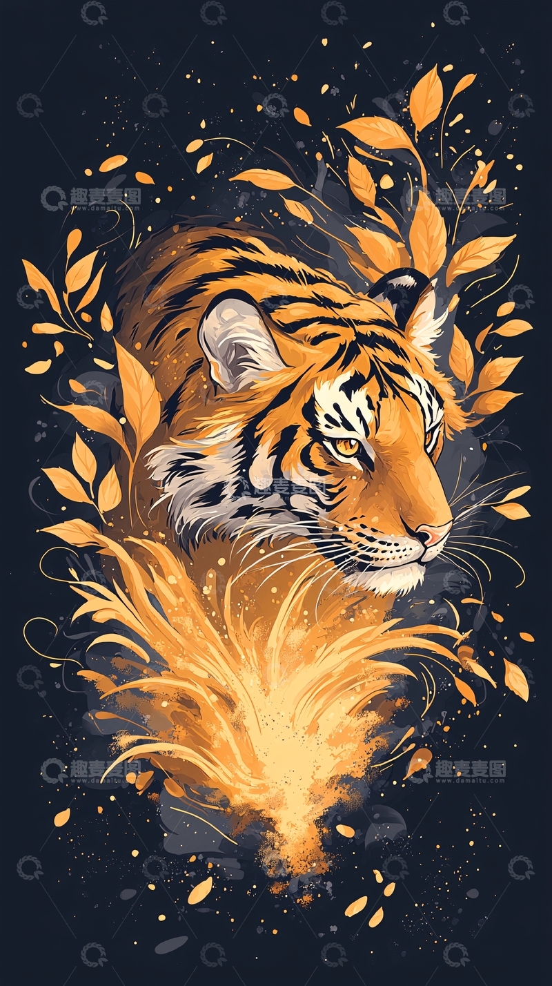 高清大图下载【趣麦麦图】金色虎纹高清图片