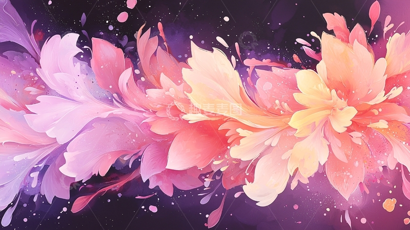 高清大图下载【趣麦麦图】粉色水彩花卉抽象背景