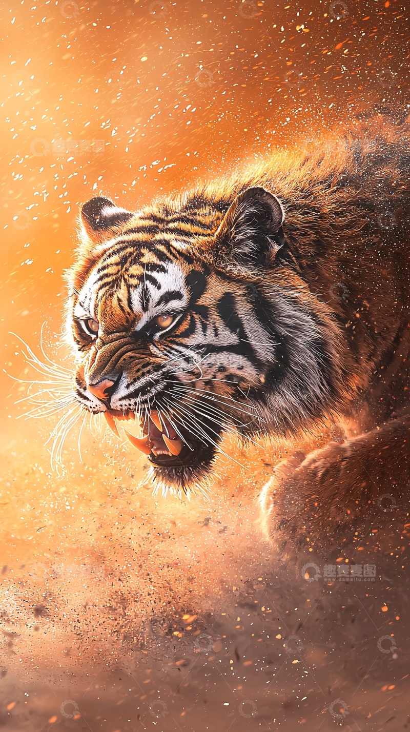 高清大图下载【趣麦麦图】愤怒的老虎咆哮特写
