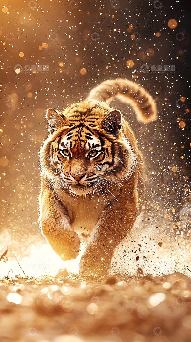 高清大图下载【趣麦麦图】奔跑的金色老虎
