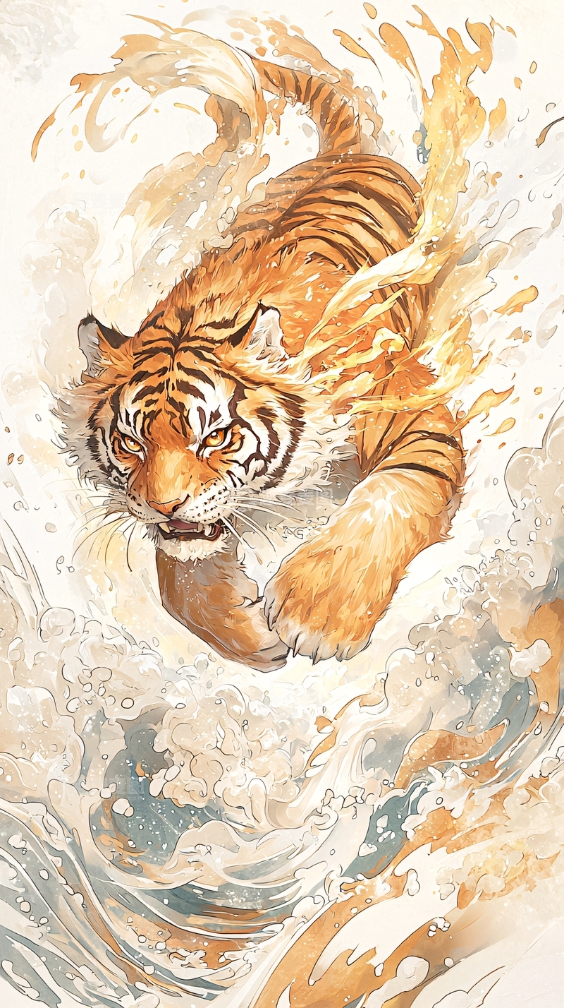 高清大图下载【趣麦麦图】水火交融的老虎