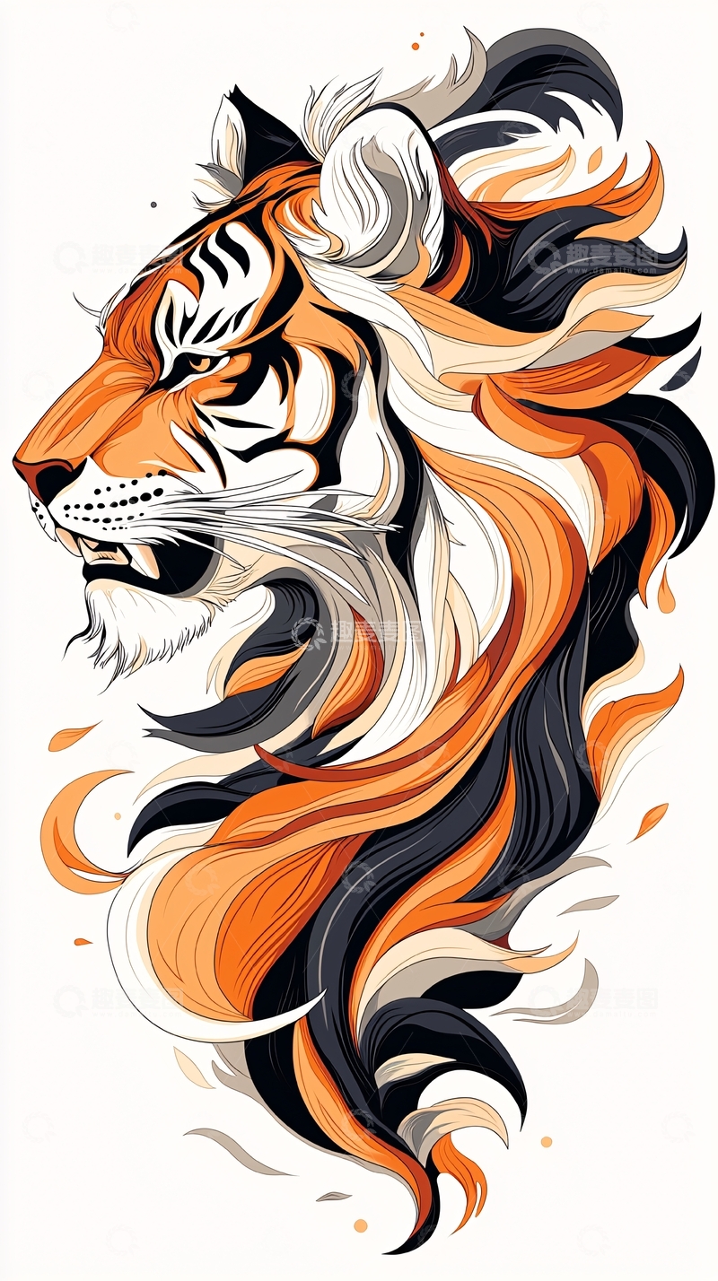 高清大图下载【趣麦麦图】彩色线条勾勒的老虎头