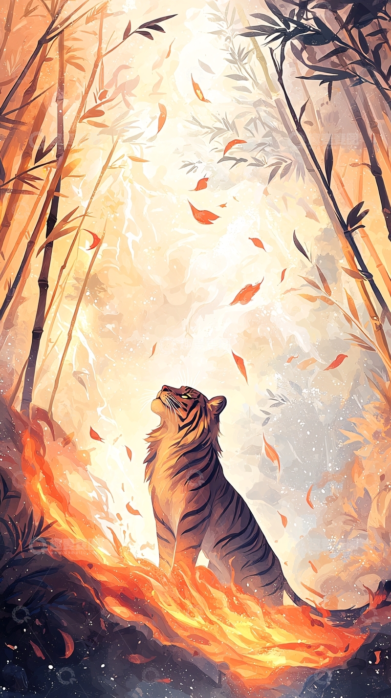 高清大图下载【趣麦麦图】竹林老虎仰望天空