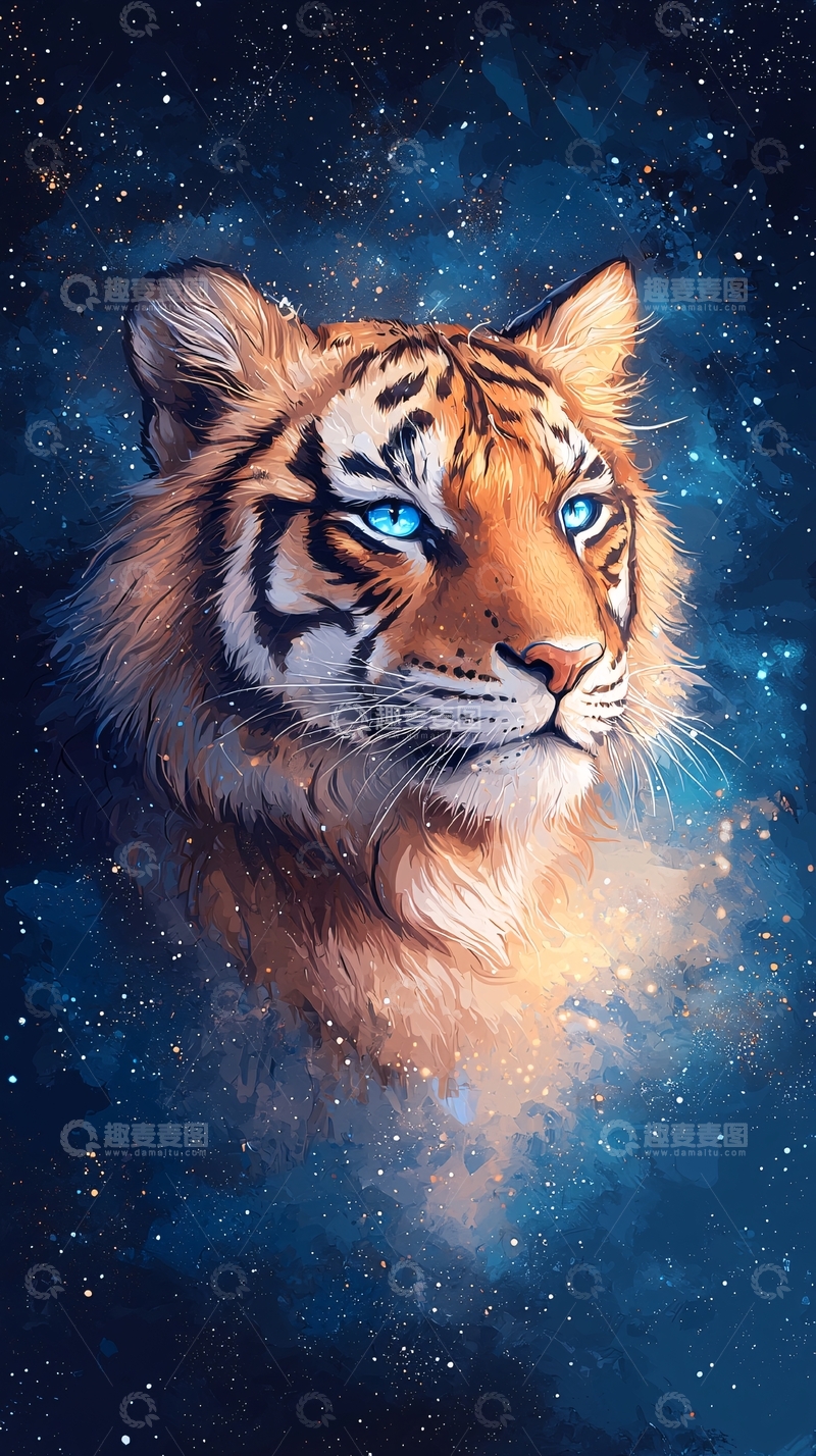 高清大图下载【趣麦麦图】星空背景下的老虎肖像