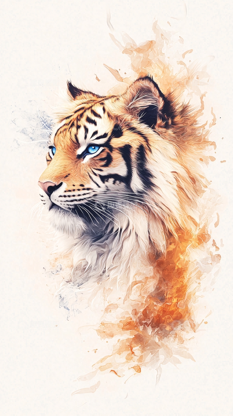 高清大图下载【趣麦麦图】威猛老虎水彩效果