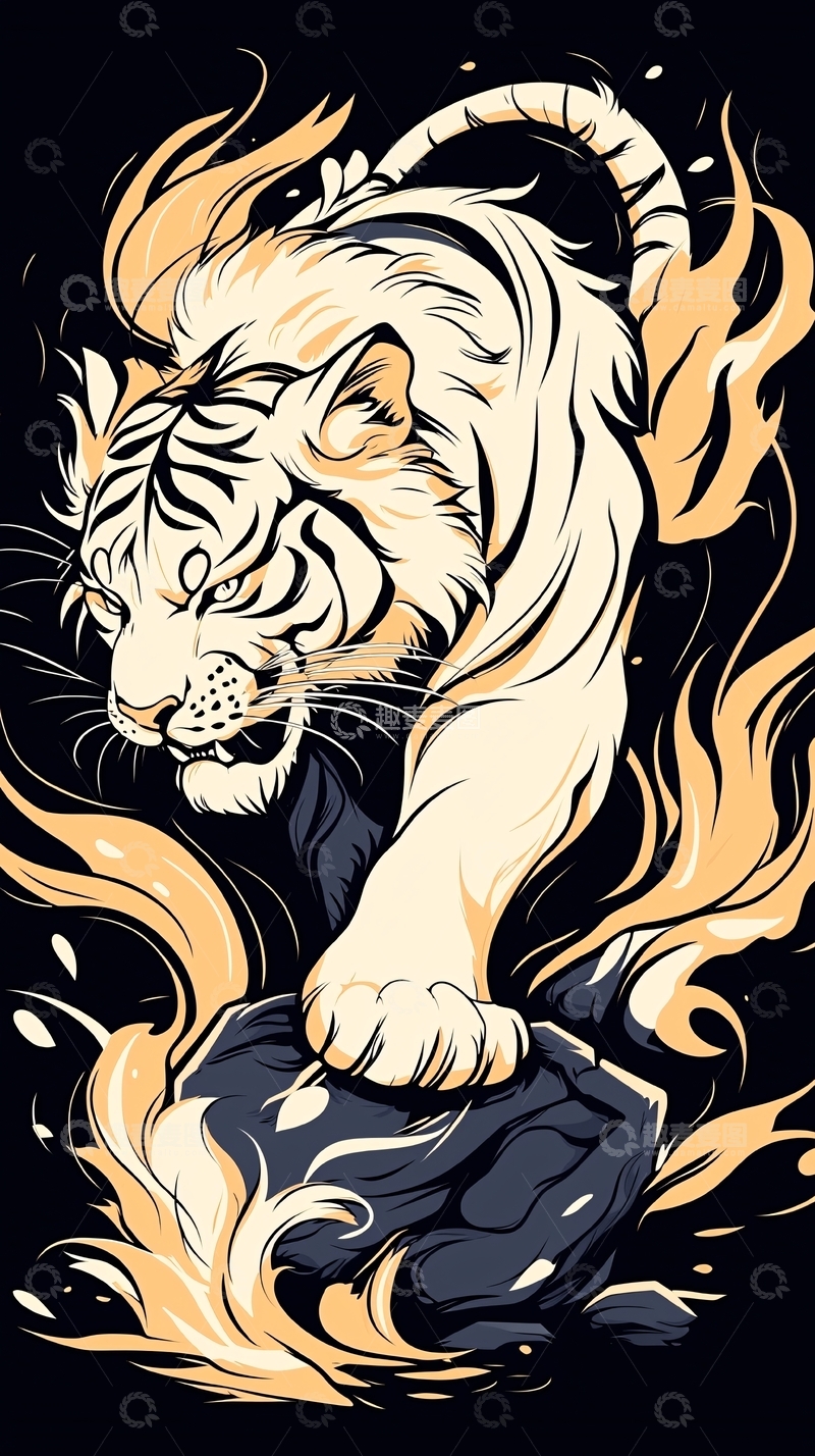 高清大图下载【趣麦麦图】蓄势待发的白虎