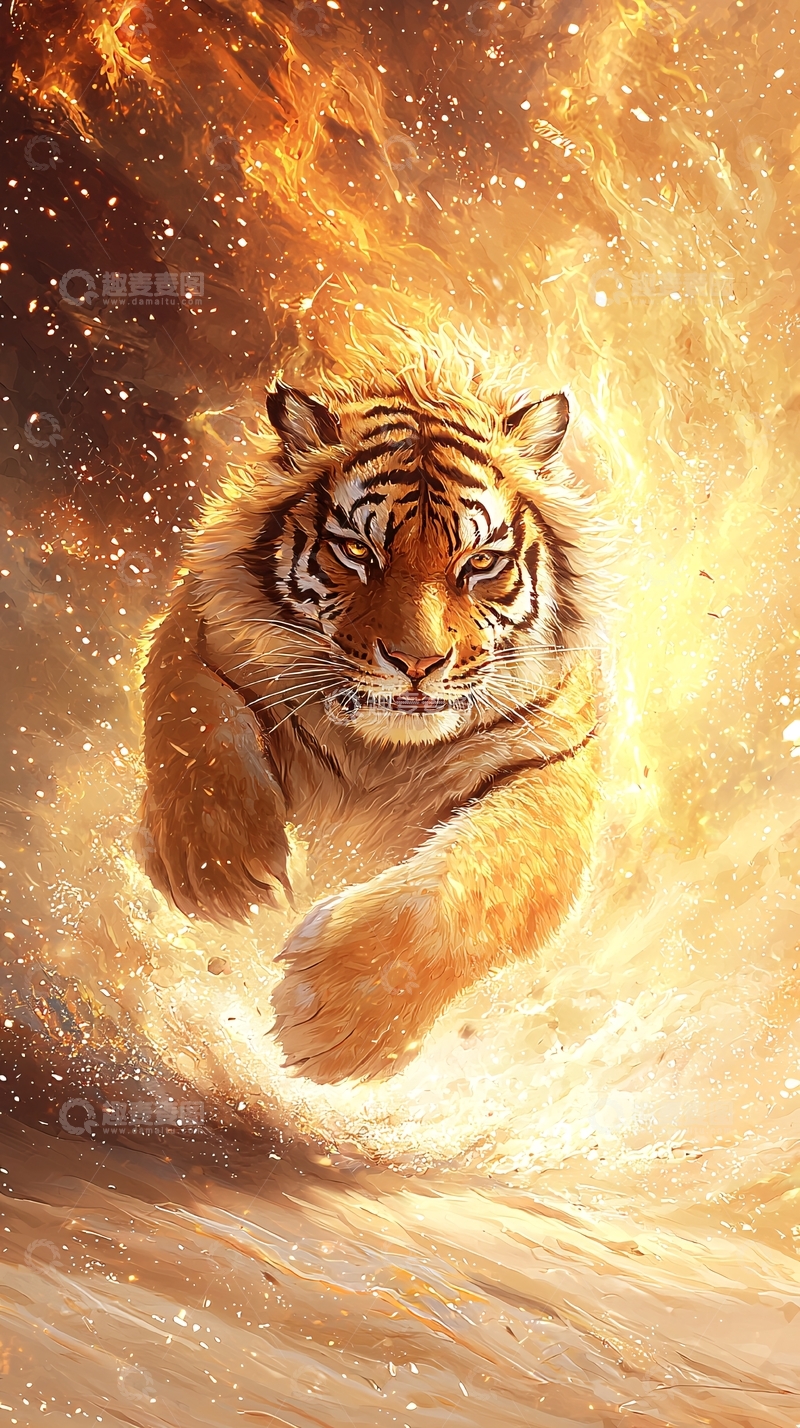 高清大图下载【趣麦麦图】火焰环绕的猛虎