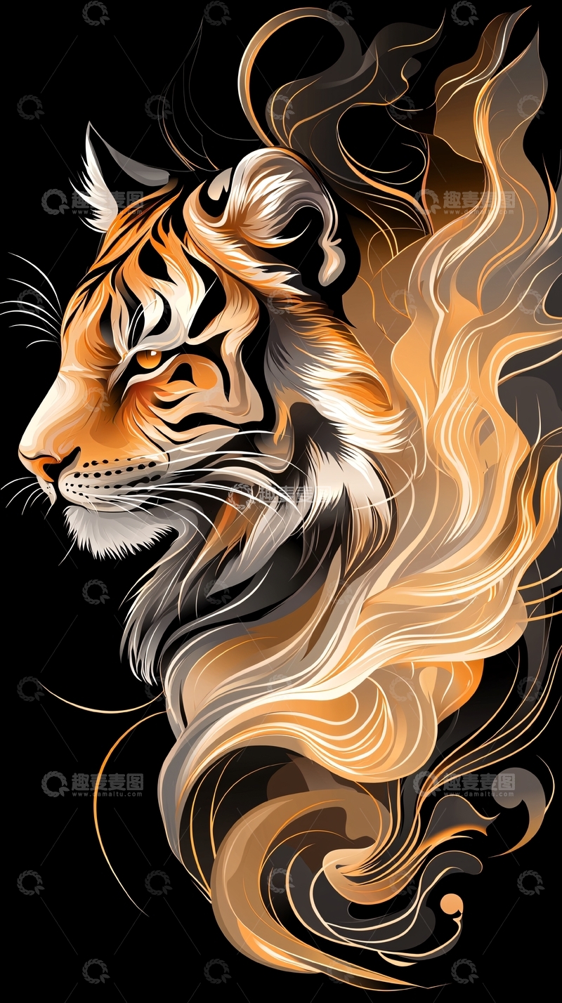 高清大图下载【趣麦麦图】抽象风格的老虎侧脸