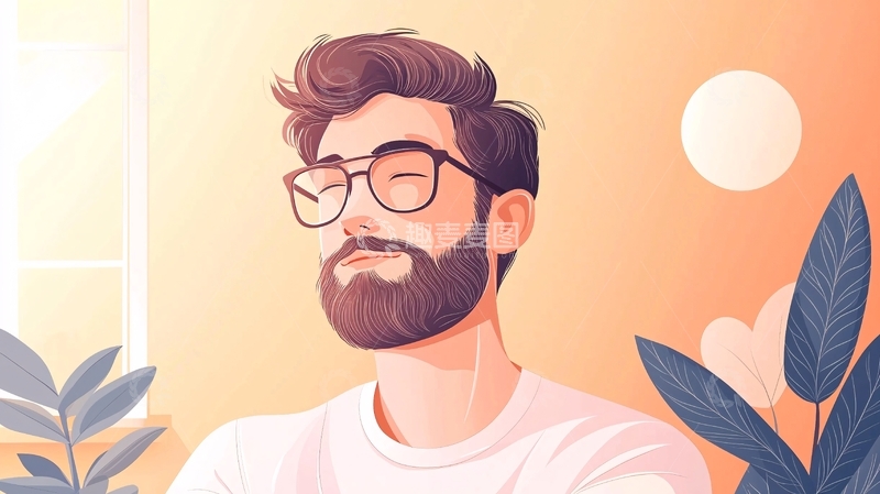 高清大图下载【趣麦麦图】阳光下放松的胡子男