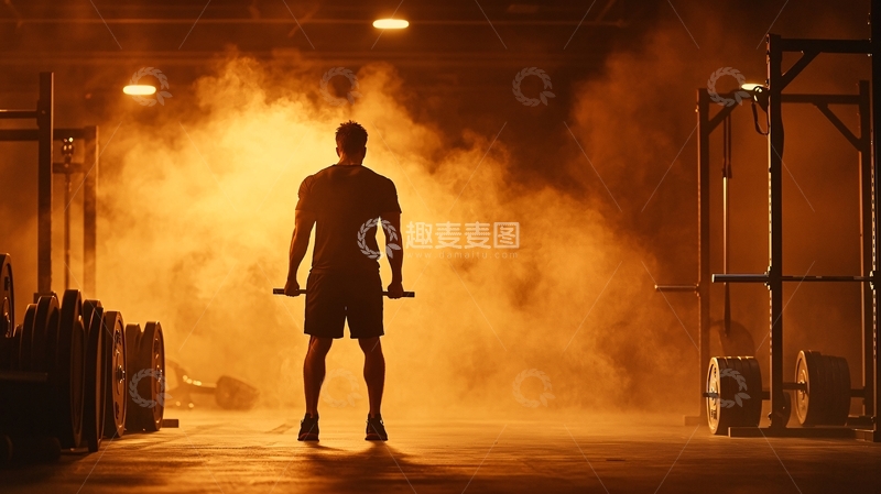 高清大图下载【趣麦麦图】健身房剪影男性运动后休息