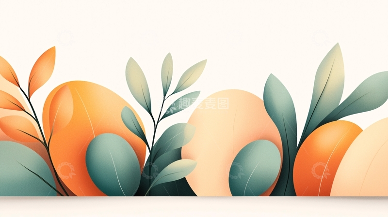 高清大图下载【趣麦麦图】简约复活节彩蛋绿叶背景