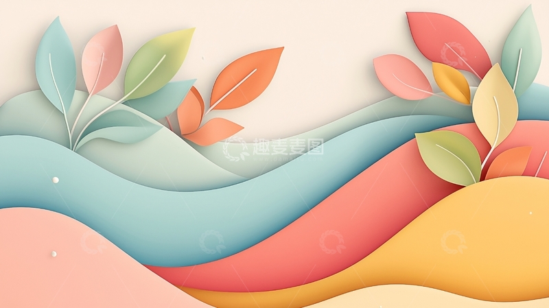 高清大图下载【趣麦麦图】柔和色彩剪纸风植物背景