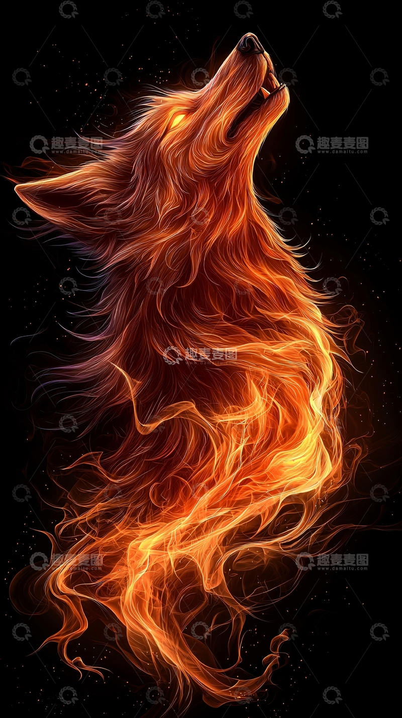 高清大图下载【趣麦麦图】燃烧火焰般的狼