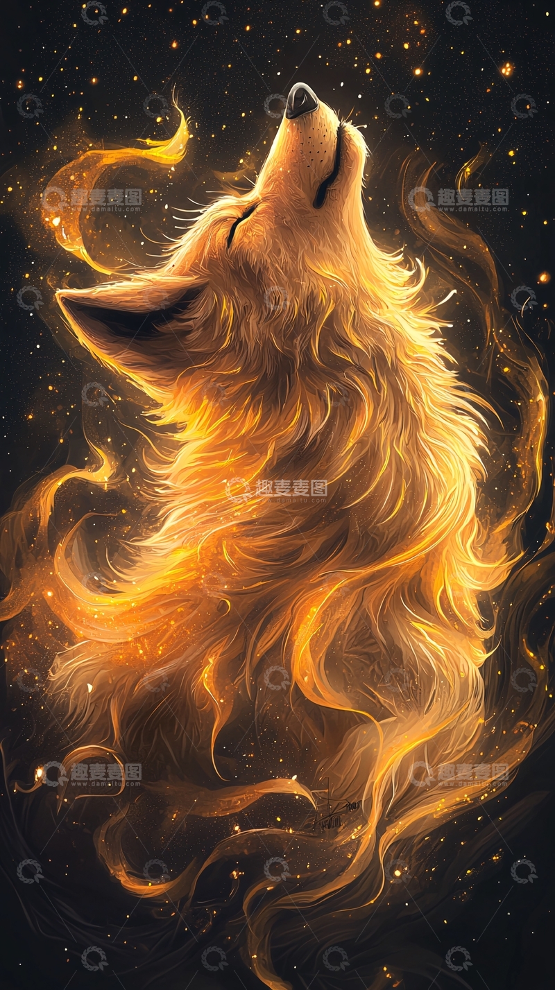 高清大图下载【趣麦麦图】金色光芒下的狼嚎叫