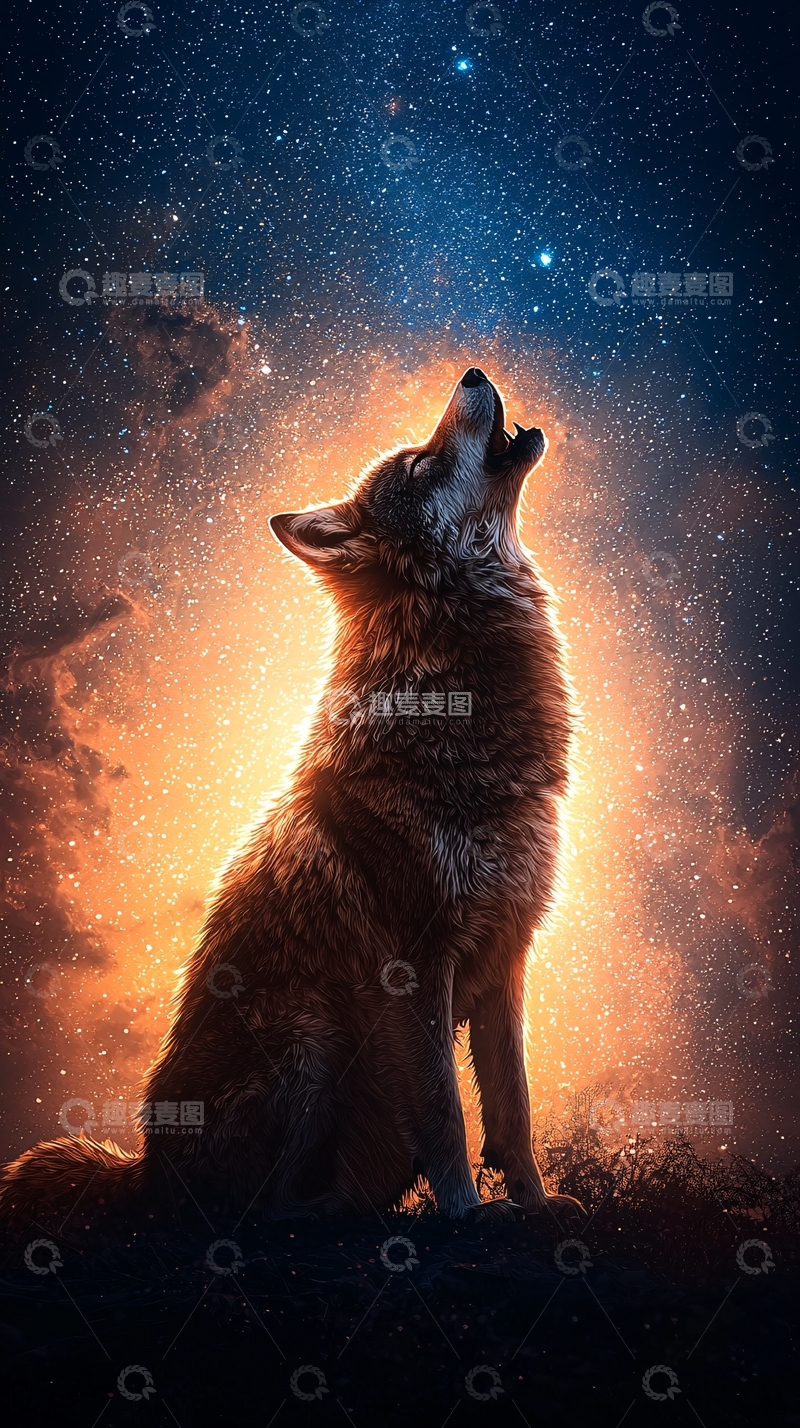 高清大图下载【趣麦麦图】狼在星空下嚎叫