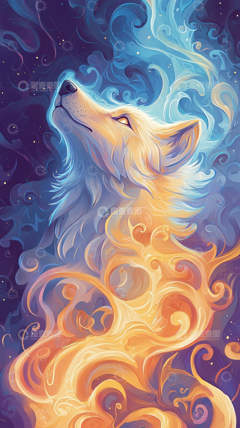 高清大图下载【趣麦麦图】仰望星空的白狼