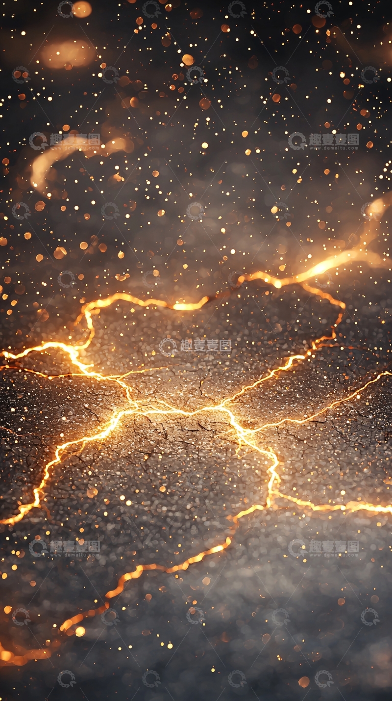 高清大图下载【趣麦麦图】金色闪电划过黑色地面