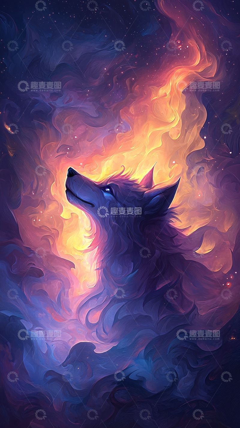 高清大图下载【趣麦麦图】仰望星空的狼