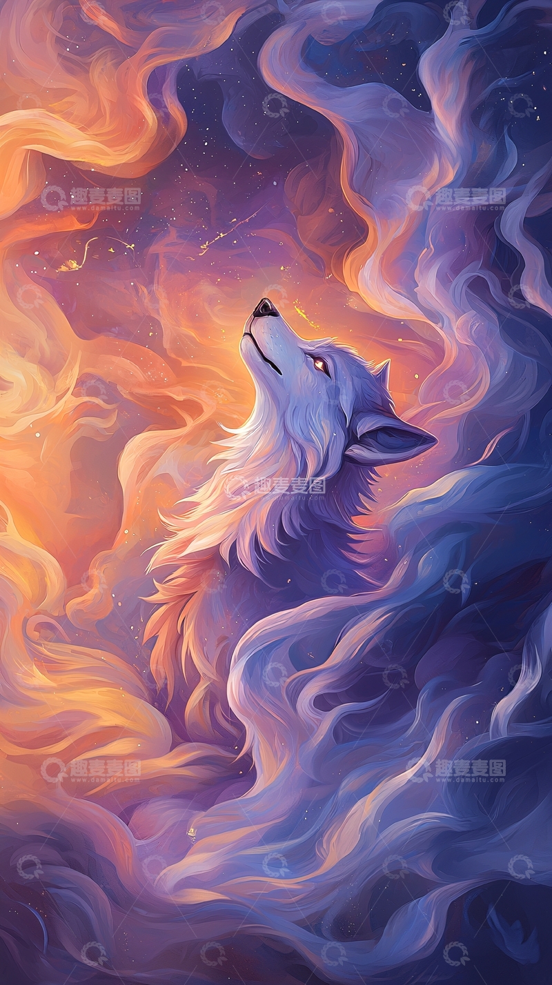 高清大图下载【趣麦麦图】仰望星空的狼