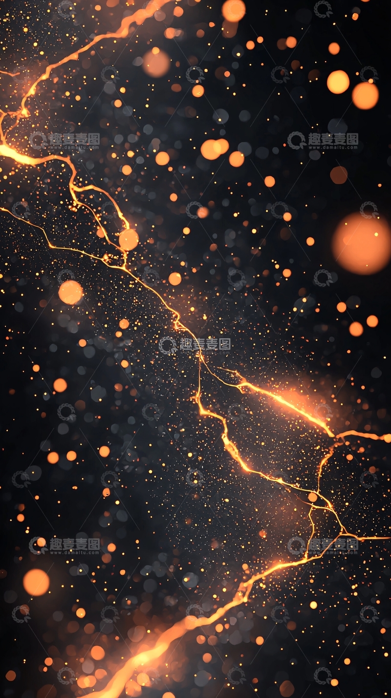 高清大图下载【趣麦麦图】金色闪电星空背景