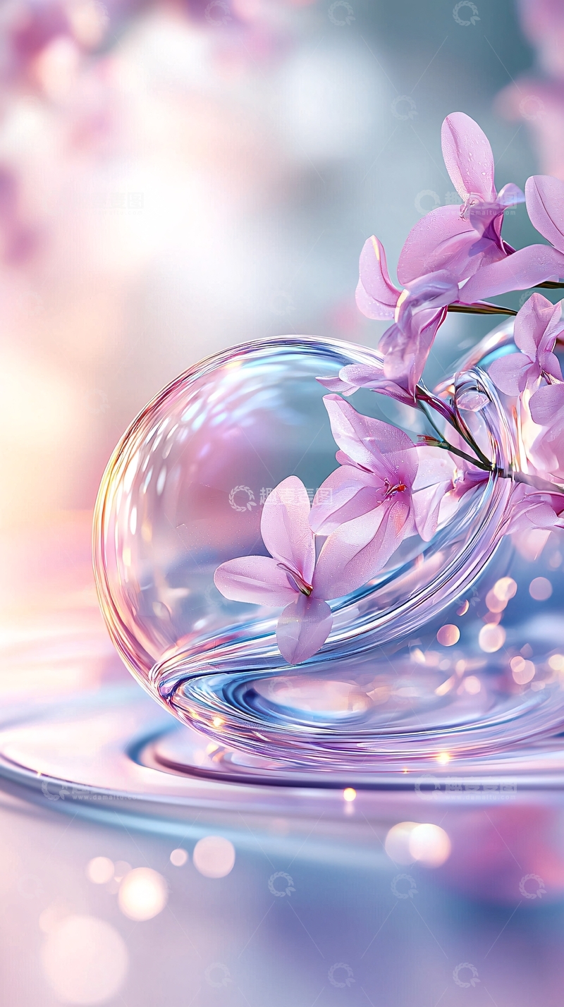 高清大图下载【趣麦麦图】玻璃器皿中的粉色花朵