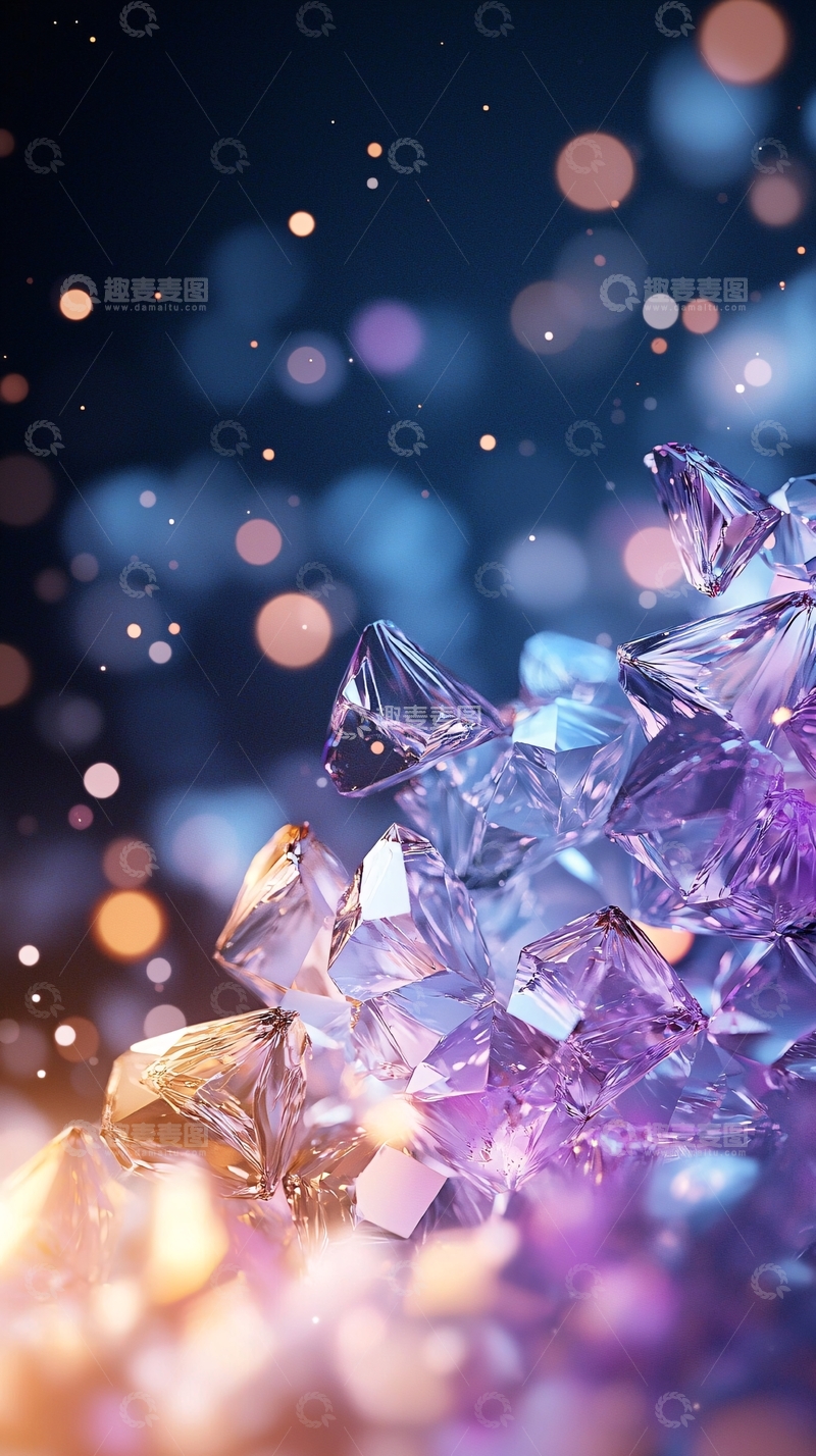 高清大图下载【趣麦麦图】闪耀的紫色和金色水晶