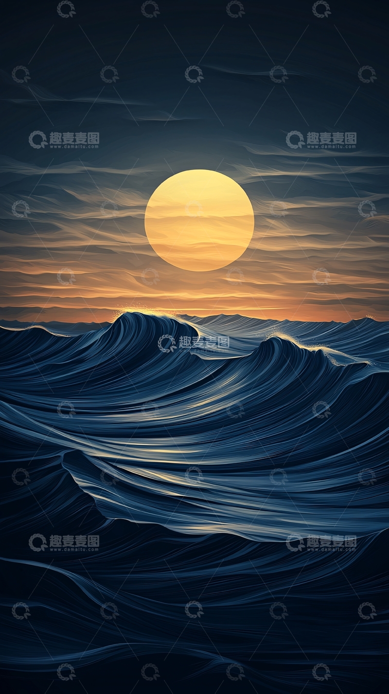 高清大图下载【趣麦麦图】波涛汹涌的月光海面