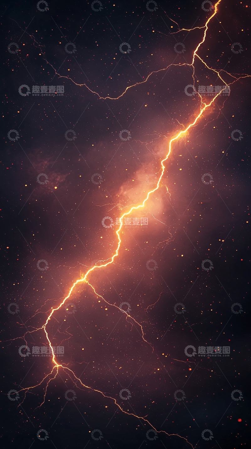 高清大图下载【趣麦麦图】金色闪电划破黑暗夜空