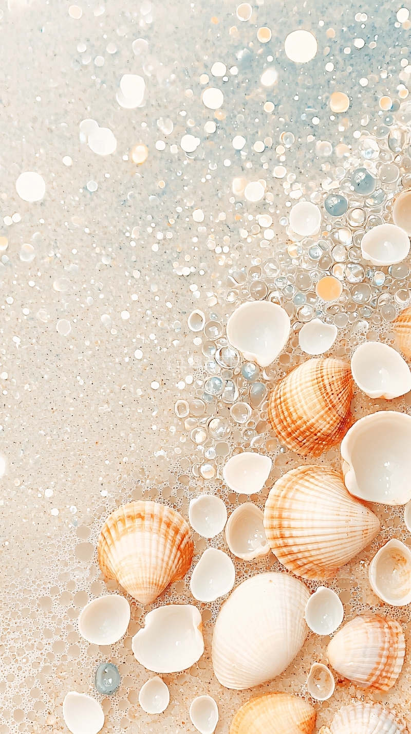 高清大图下载【趣麦麦图】海滩上的贝壳和泡沫