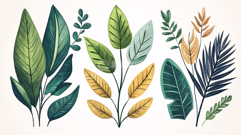 高清大图下载【趣麦麦图】手绘风格的树叶植物图案