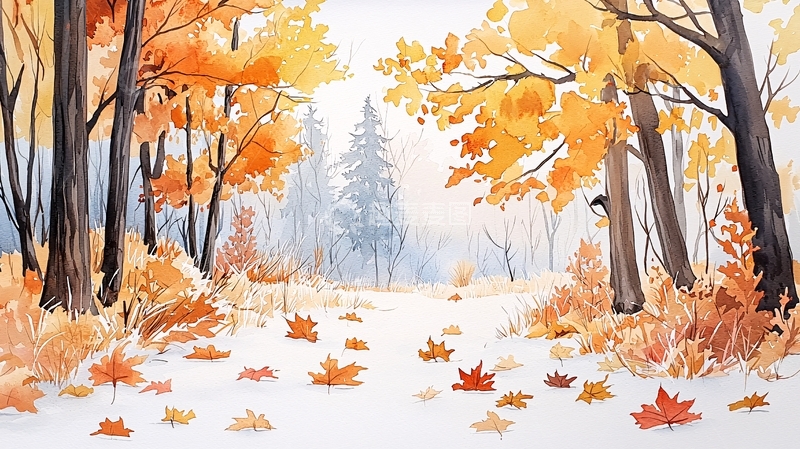 高清大图下载【趣麦麦图】秋日森林水彩画14