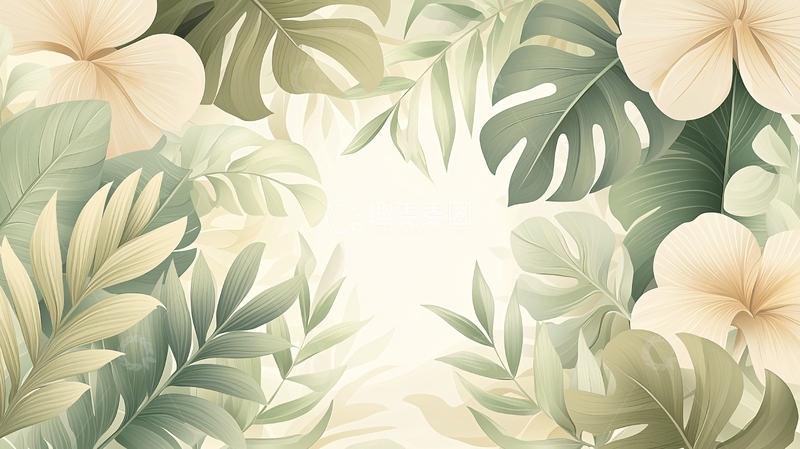 高清大图下载【趣麦麦图】水彩花叶植物背景图