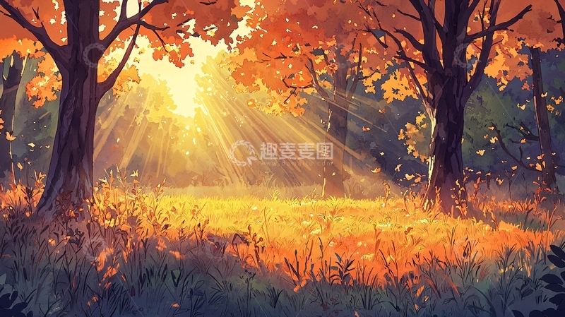高清大图下载【趣麦麦图】秋日阳光穿透树林