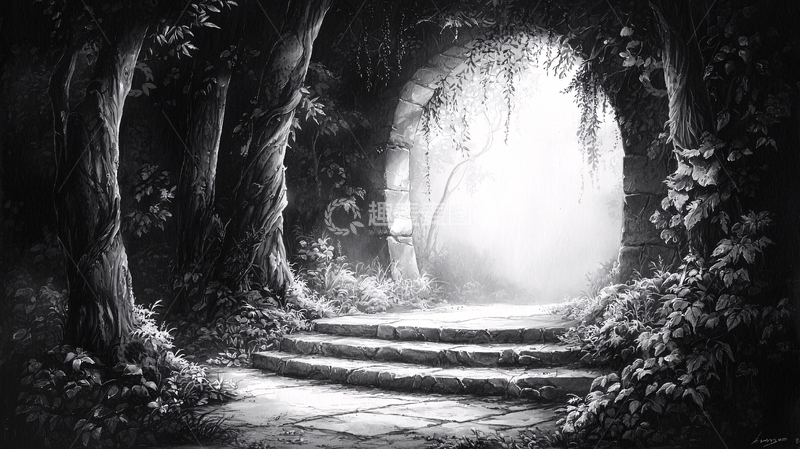 高清大图下载【趣麦麦图】森林尽头的神秘光门