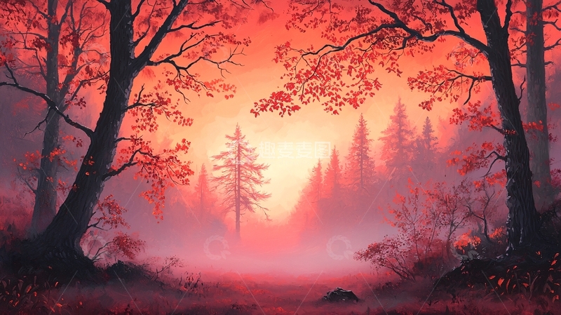 高清大图下载【趣麦麦图】红色调森林高清图片