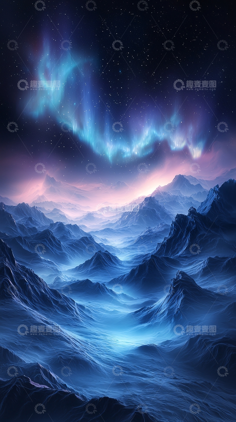 高清大图下载【趣麦麦图】极光下的山脉