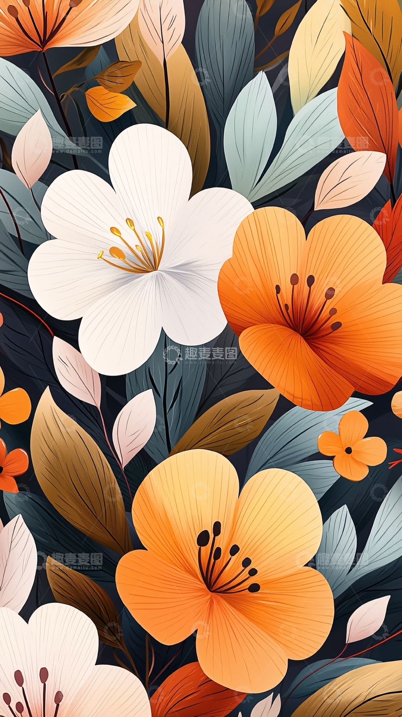 高清大图下载【趣麦麦图】花卉图案背景