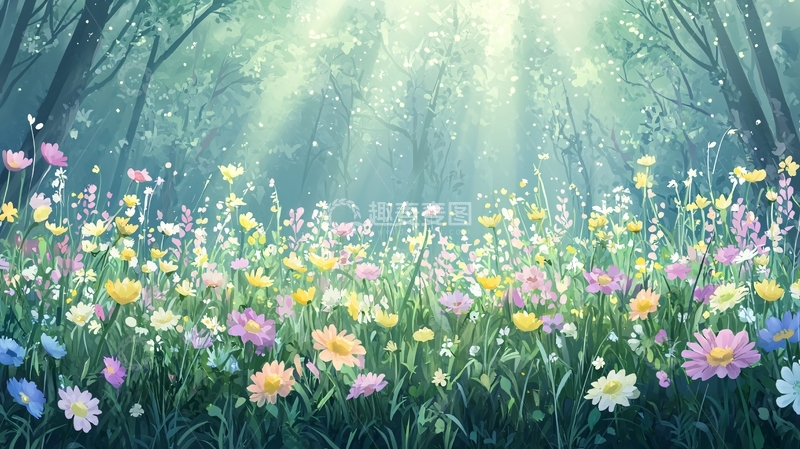 高清大图下载【趣麦麦图】梦幻森林花田