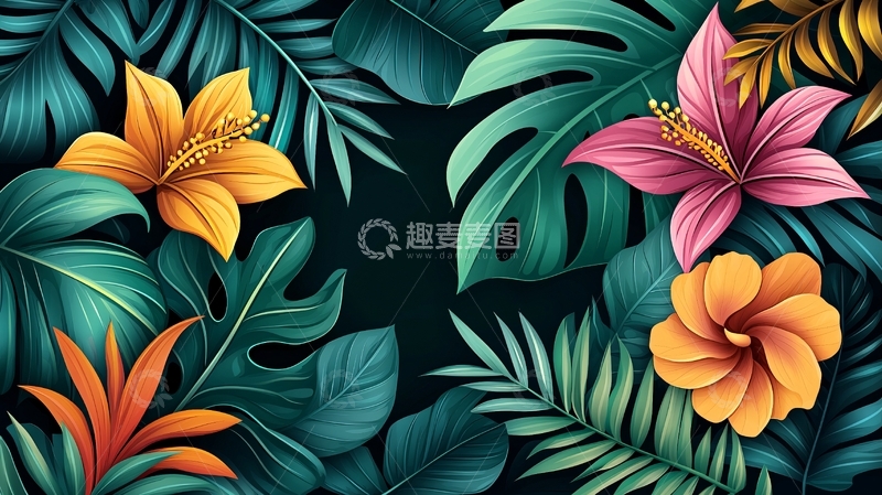 高清大图下载【趣麦麦图】热带植物花卉茂盛背景