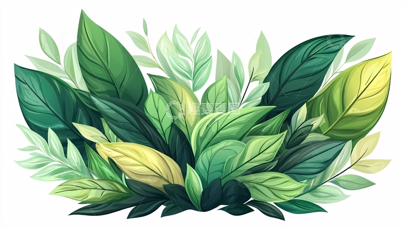 高清大图下载【趣麦麦图】各种绿色叶子堆叠的插画