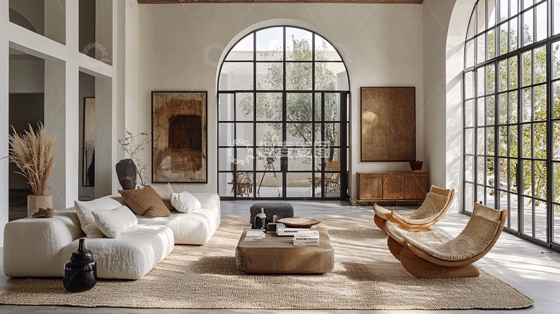 高清大图下载【趣麦麦图】拱形落地窗的白色客厅