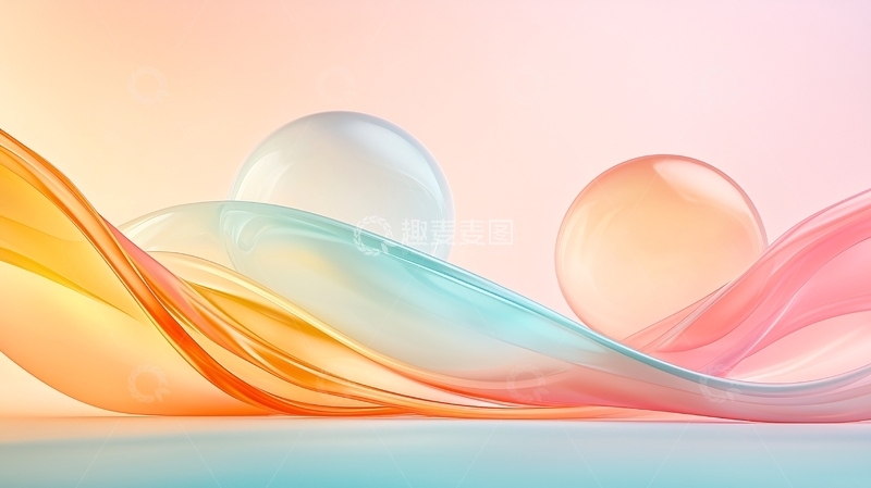 高清大图下载【趣麦麦图】柔和色彩背景上的透明球体