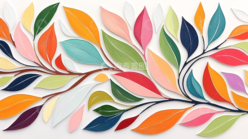 高清大图下载【趣麦麦图】彩色纸艺叶子装饰