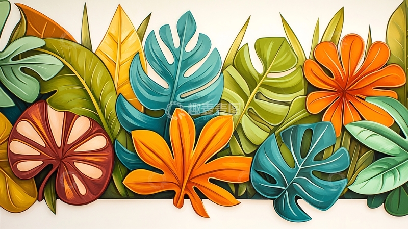 高清大图下载【趣麦麦图】热带植物叶子拼贴背景